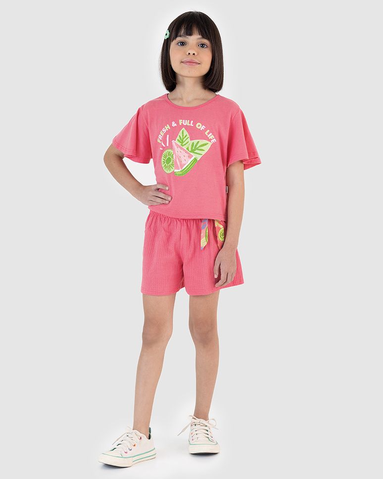 Conjunto Infantil Menina Blusa E Shorts Com Laço Decorativo Malwee Kids