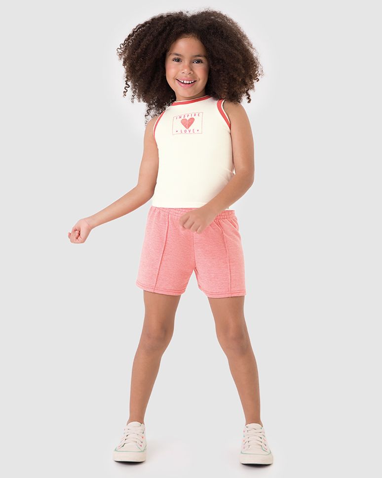 Conjunto Infantil Menina Inspire Love E Shorts Moletinho Rajado Malwee Kids
