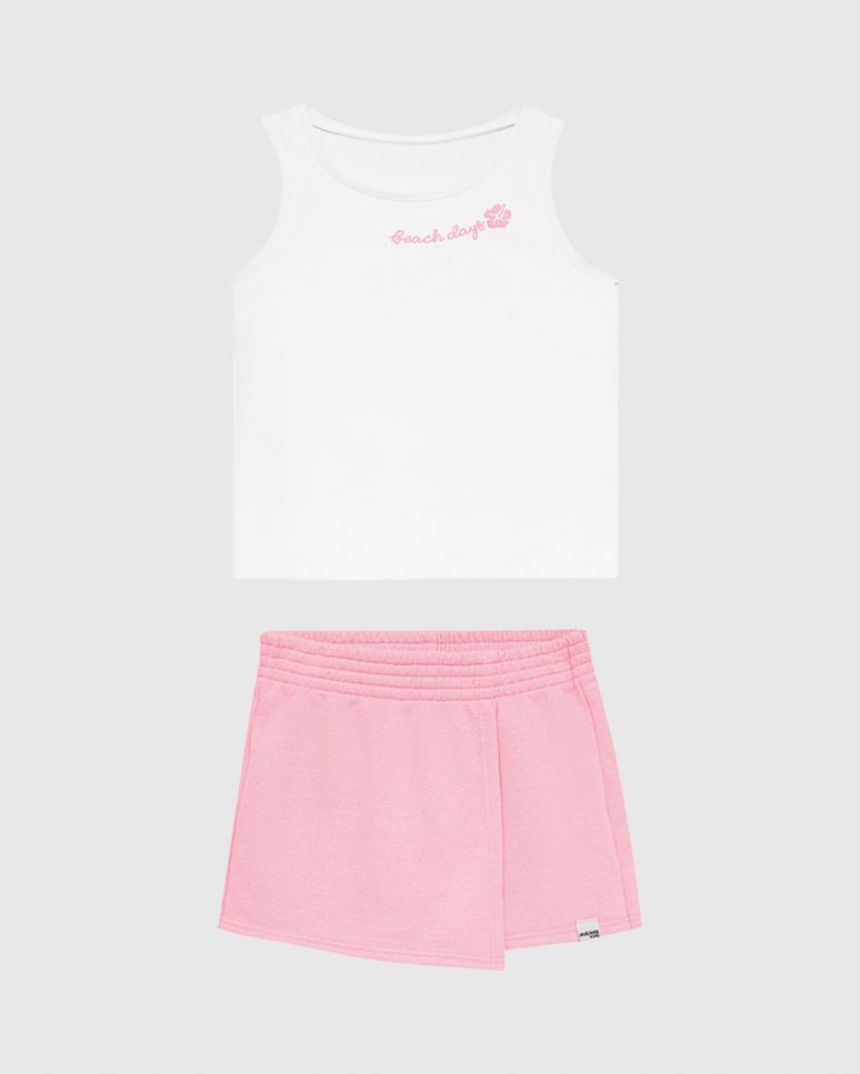 Conjunto Infantil Menina Regata E Shorts Saia Em Moletinho Rajado Malwee Kids