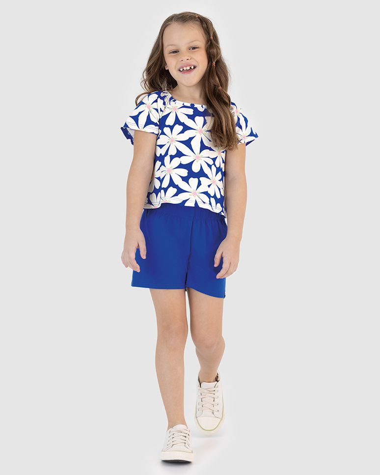 Conjunto Infantil Menina Blusa Floral E Shorts Em Algodão Malwee Kids