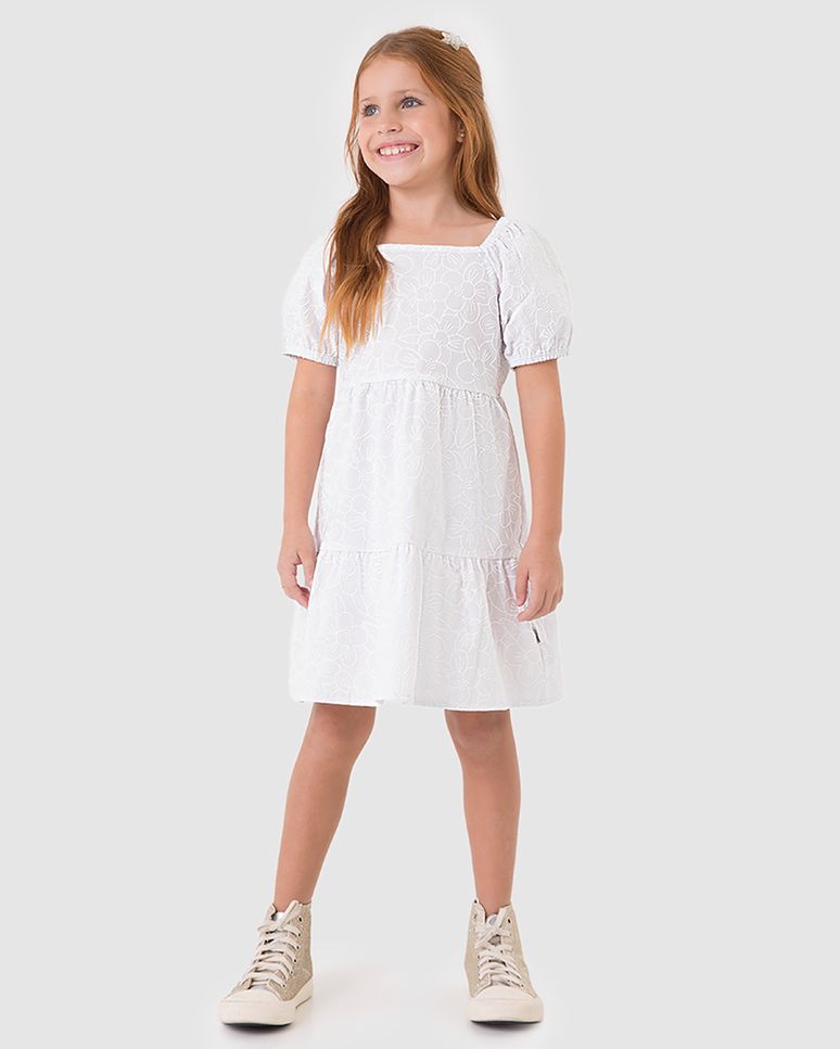 Vestido Infantil Estampa Floral Decote Quadrado Algodão Stretch Malwee Kids