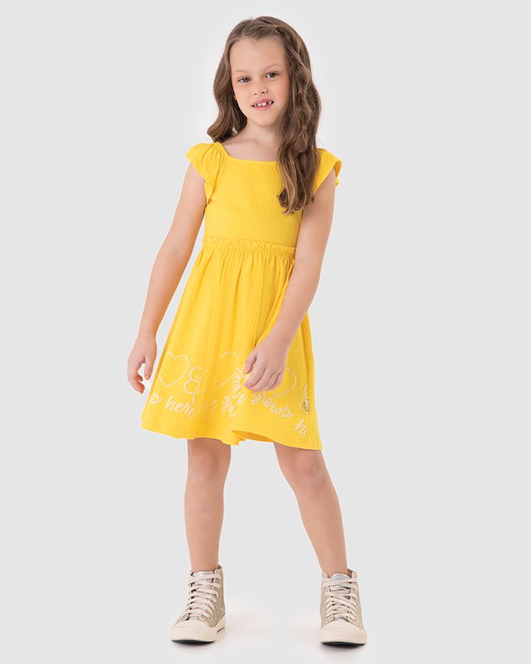 Vestido Infantil Acinturado Barra Estampa Puff Malha Texturizada Malwee Kids