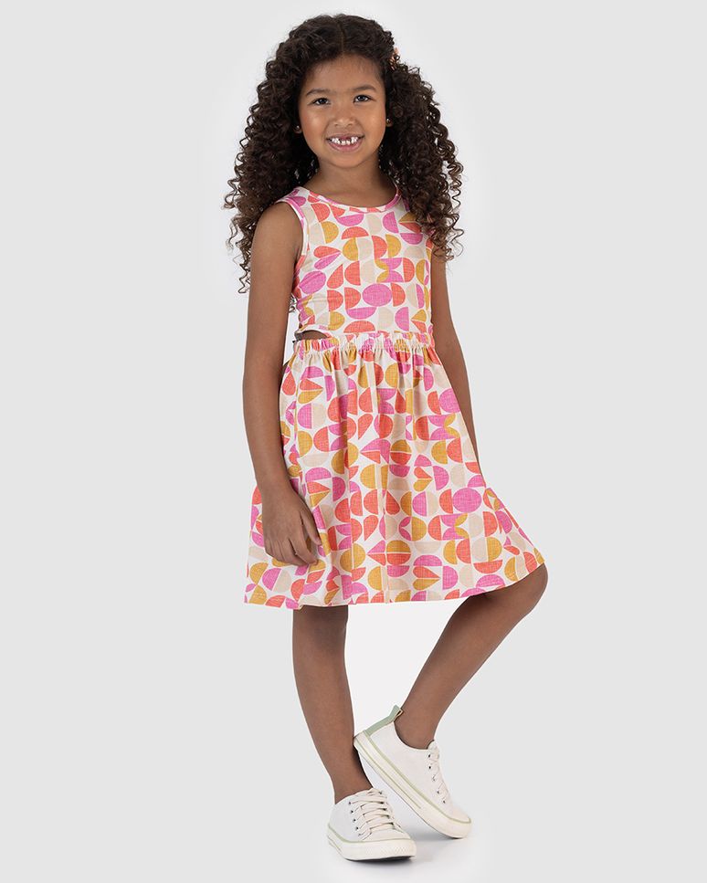 Vestido Infantil Estampado Detalhe Vazado Lateral Em Algodão Malwee Kids