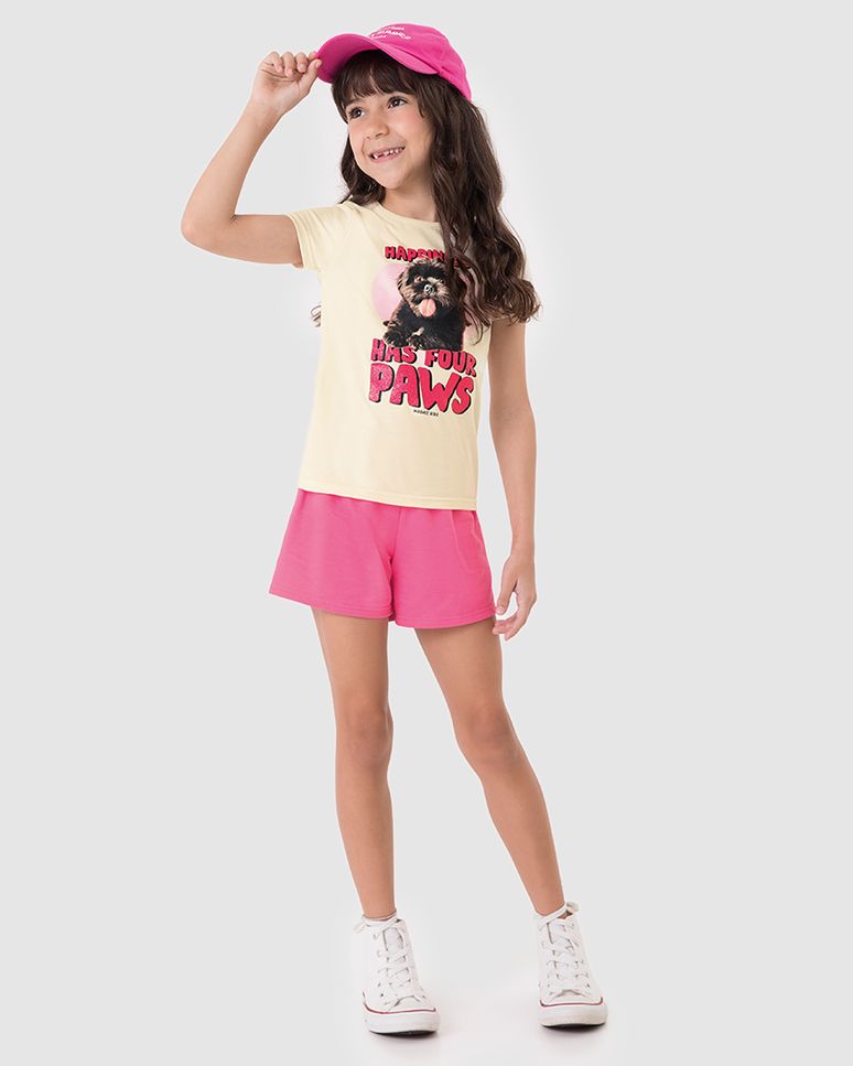 Conjunto Curto Infantil Menina Blusa Happiness Has Four Paws Malwee Kids