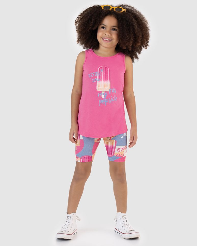 Conjunto Infantil Menina Bermuda Ciclista Estampada Em Algodão Malwee Kids