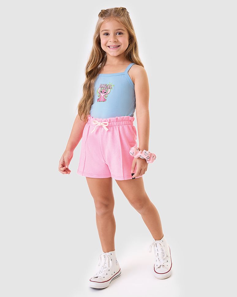 Conjunto Infantil Menina Regata Angel Stitch Disney Em Algodão Malwee Kids