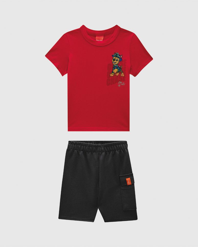 Conjunto Infantil Menino Camiseta Estampa Costas Patrulha Canina Malwee Kids