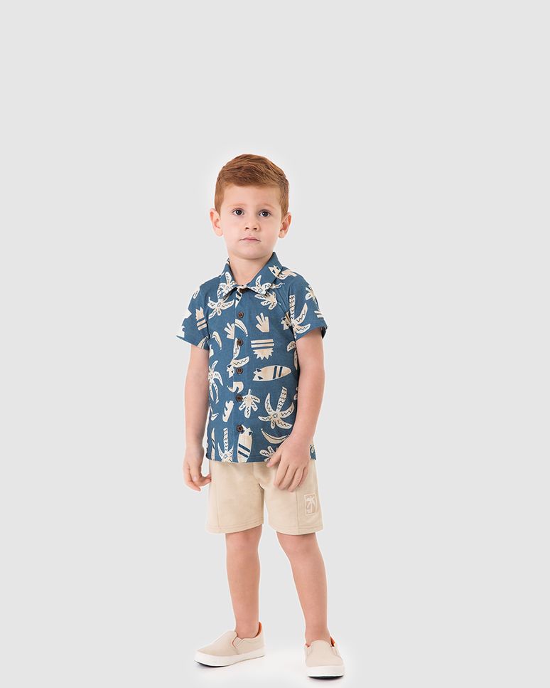 Conjunto Infantil Menino Camisa Manga Curta Estampada Em Algodão Malwee Kids
