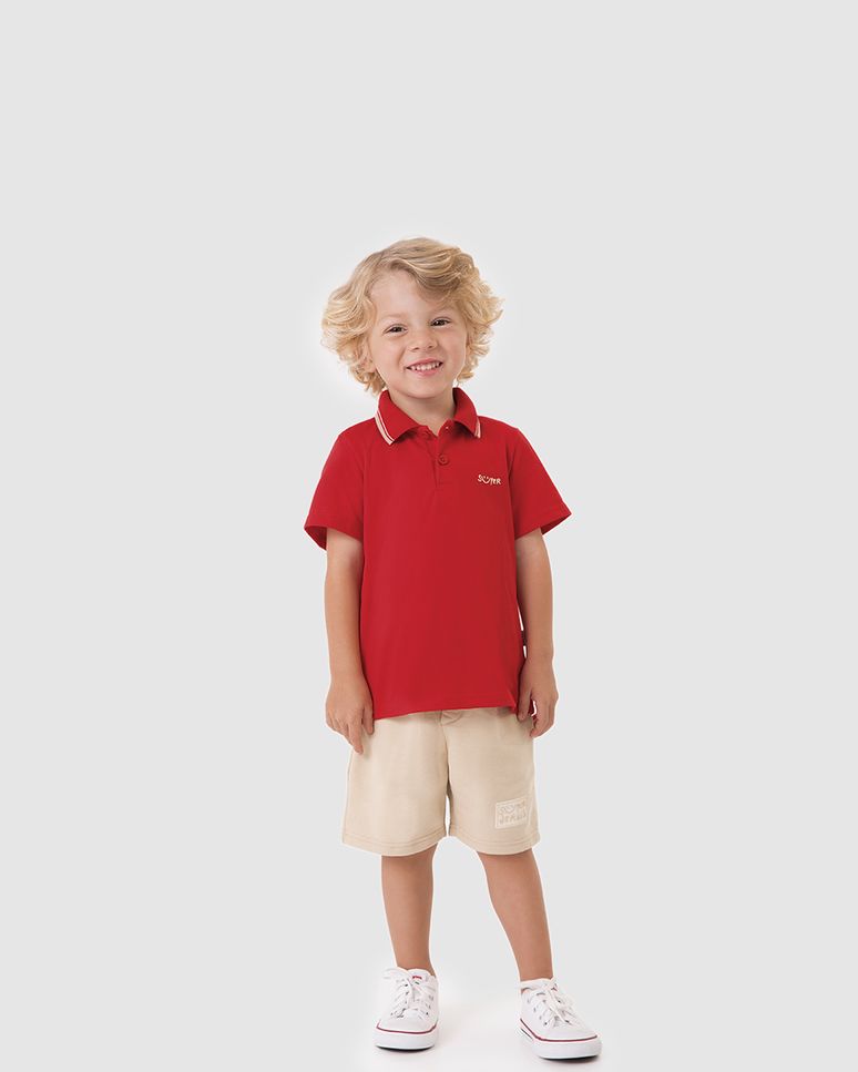 Conjunto Infantil Menino Camisa Polo Estampa Efeito HD E Bermuda Malwee Kids