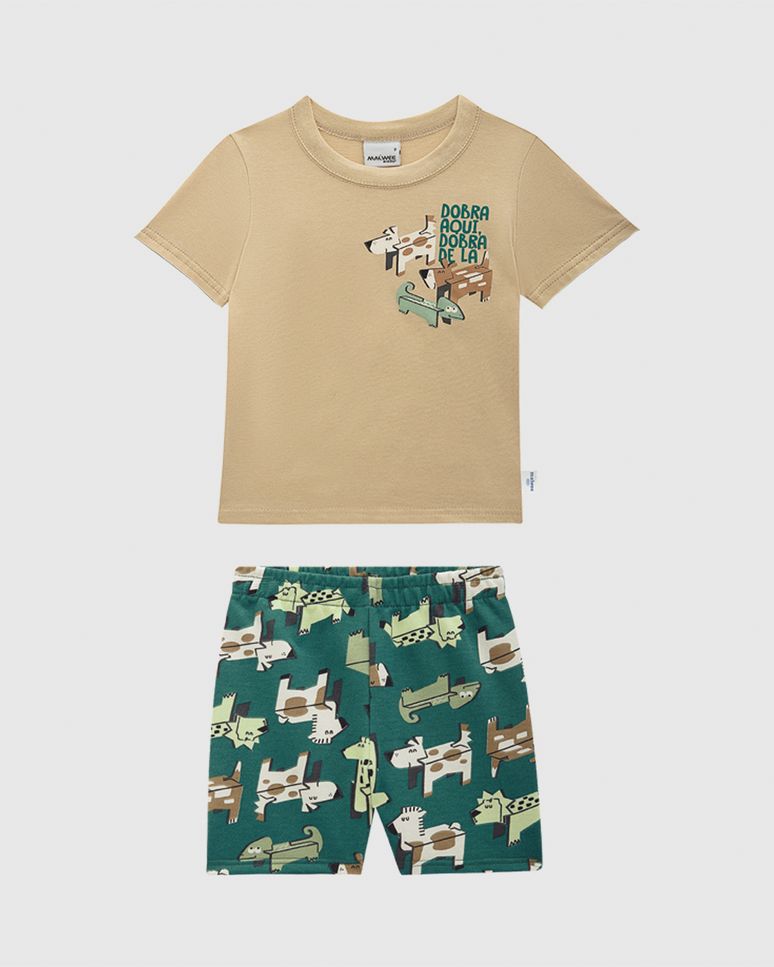 Conjunto Infantil Menino Dobra Aqui Dobra De Lá Em Algodão Malwee Kids