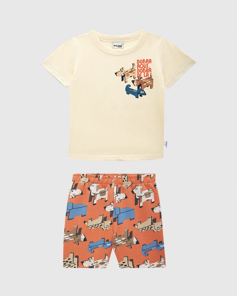Conjunto Infantil Menino Dobra Aqui Dobra De Lá Em Algodão Malwee Kids