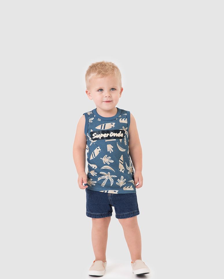 Regata Infantil Menino Estampa Super Onda Em Algodão Malwee Kids