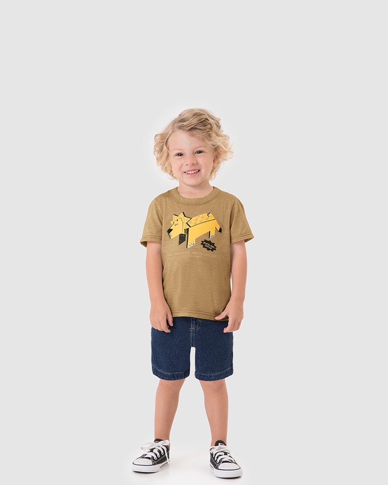 Camiseta Infantil Menino Feroz Como Um Leão Em Malha Rajada Malwee Kids