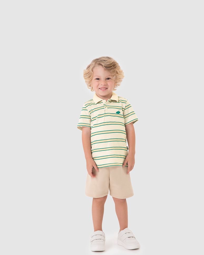 Camisa Polo Infantil Menino Listrada Estampa Com Aplique Algodão Malwee Kids