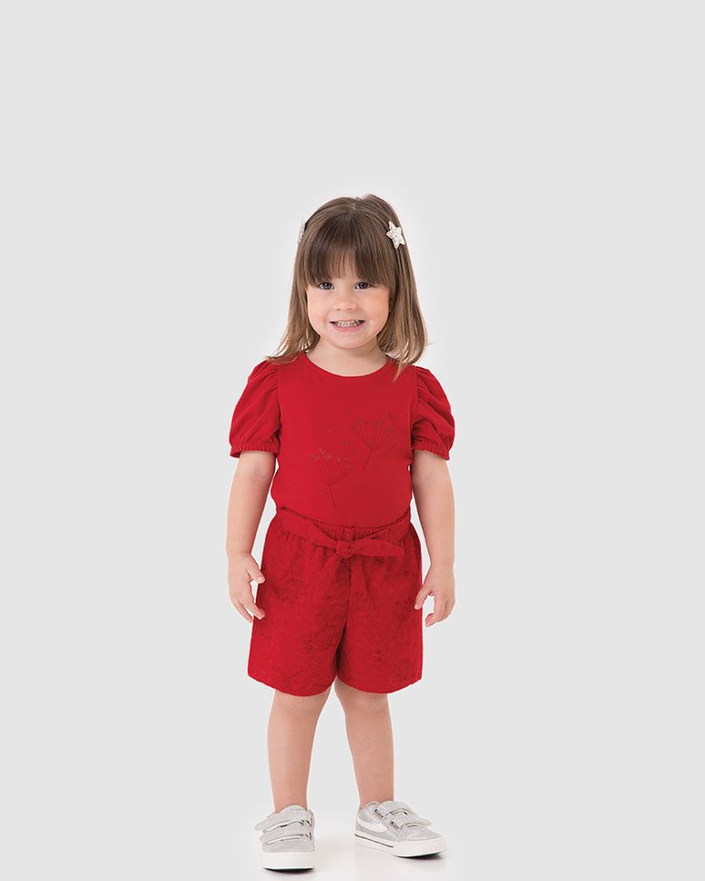 Conjunto Infantil Menina Blusa Manga Bufante E Shorts Laise Algodão Malwee Kids