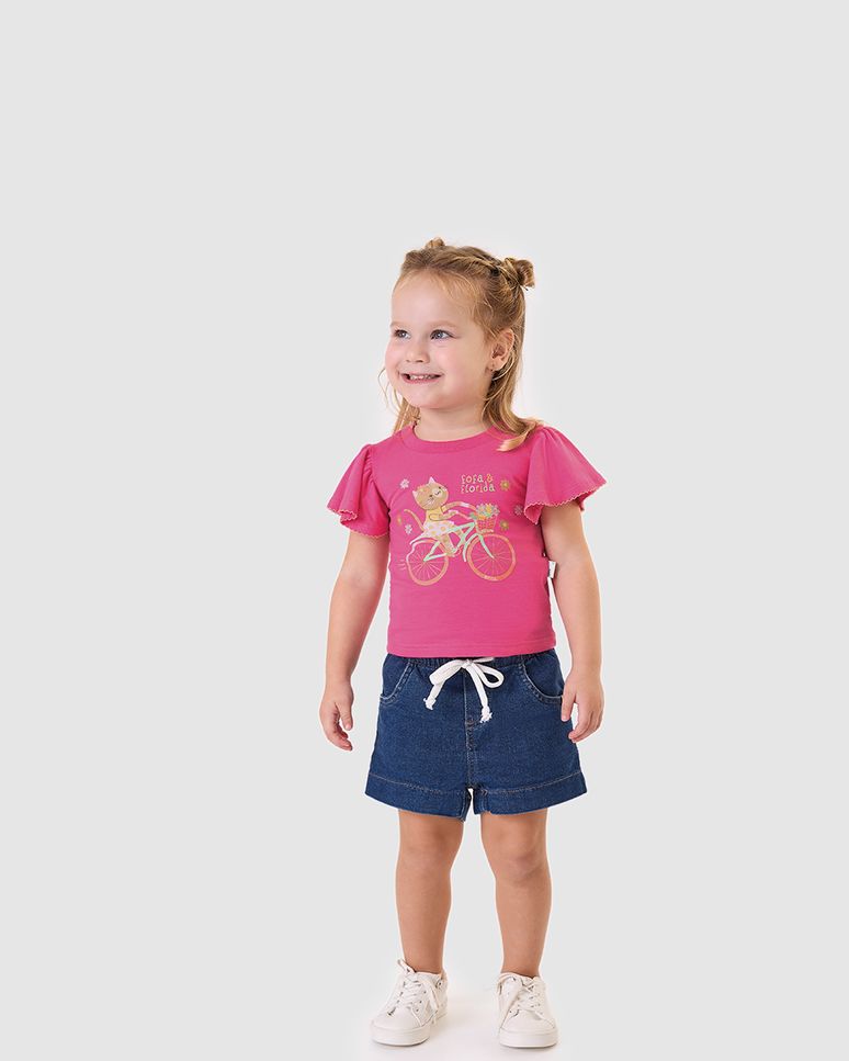 Blusa Infantil Menina Manga Evasê Franzida Em Algodão Malwee Kids