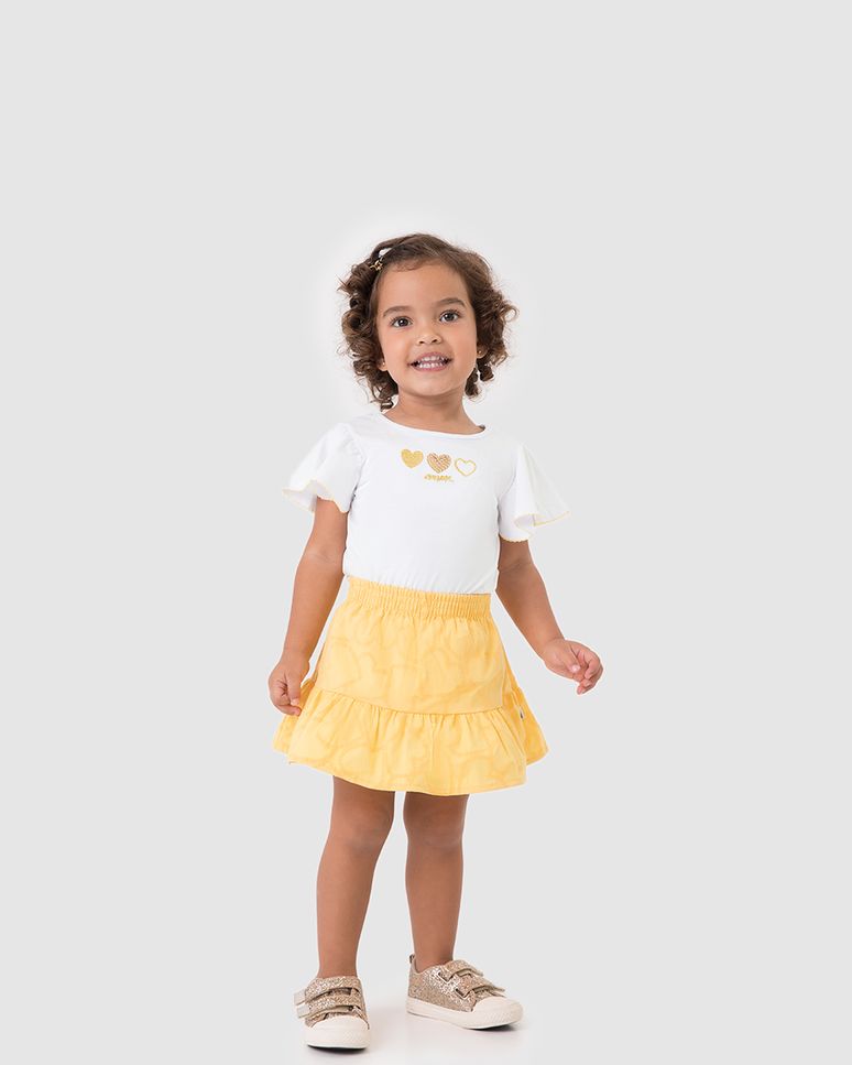 Conjunto Infantil Menina Blusa Com Bordado E Saia Em Algodão Malwee Kids