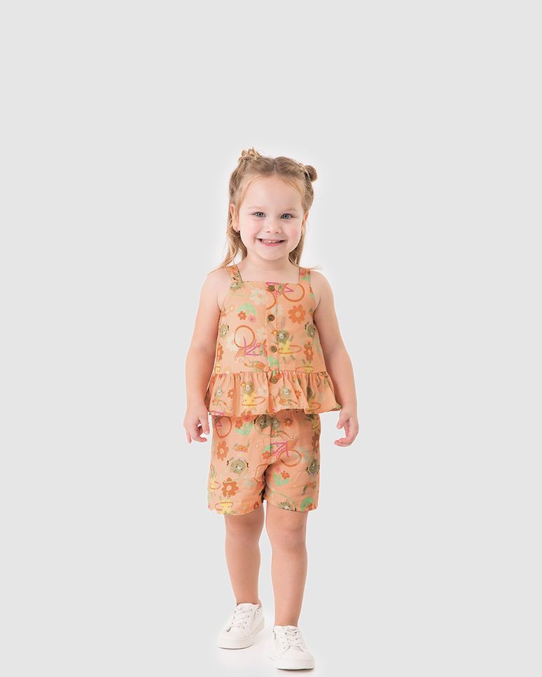 Conjunto Infantil Menina Estampado Regata E Shorts Em Viscose Malwee Kids