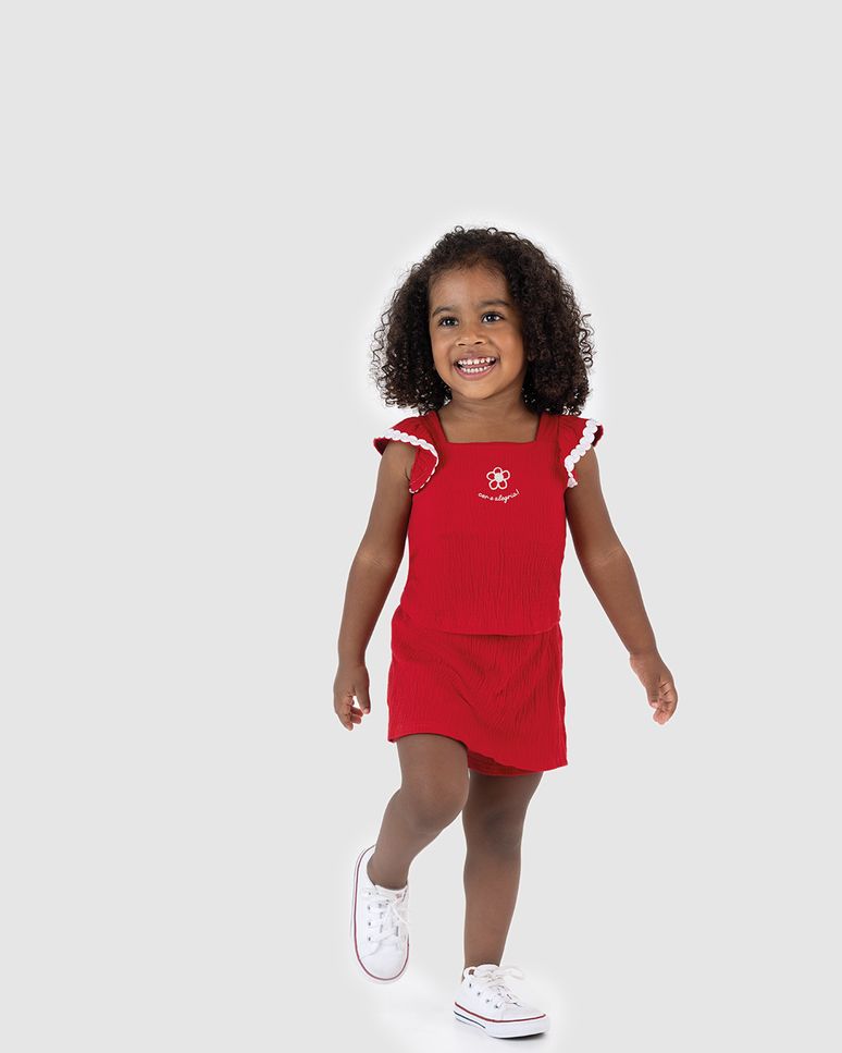 Conjunto Infantil Menina Blusa E Shorts Saia Em Malha Texturizada Malwee Kids