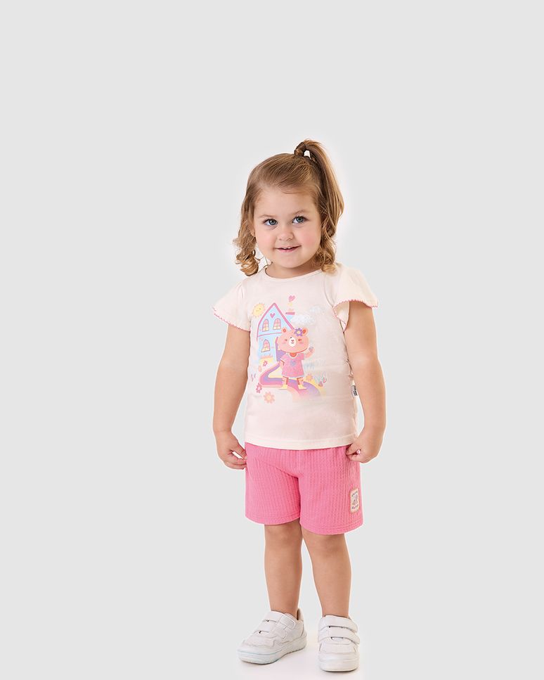 Conjunto Infantil Menina Blusa Estampa Com Glitter Ursinho Malwee Kids