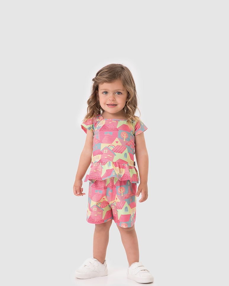 Conjunto Infantil Menina Estampa Digital Em Algodão Malwee Kids