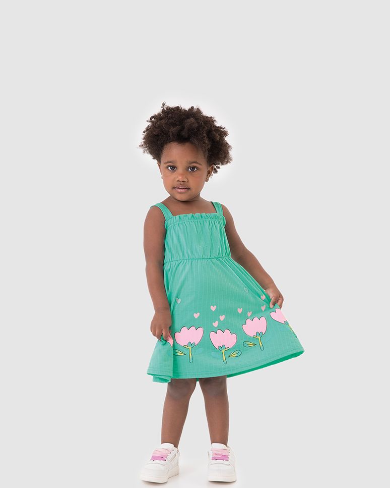 Vestido Infantil Decote Reto Com Elástico Em Malha Texturizada Malwee Kids