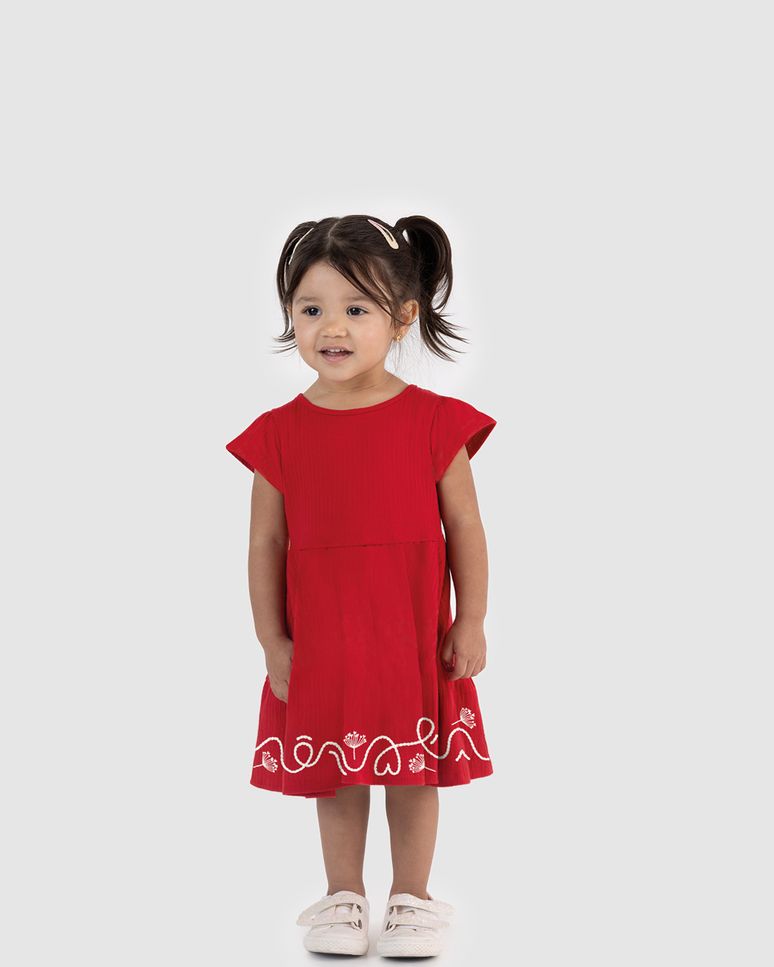 Vestido Infantil Rodado Estampa + Aplique Em Malha Texturizada Malwee Kids