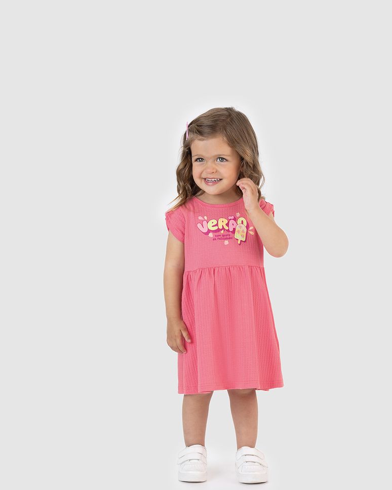 Vestido Infantil Verão Tem Gosto de Felicidade Malha Texturizada Malwee Kids