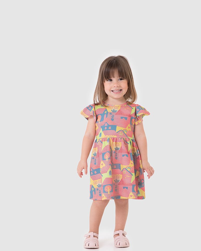 Vestido Infantil Rodado Estampa Digital Em Algodão Malwee Kids