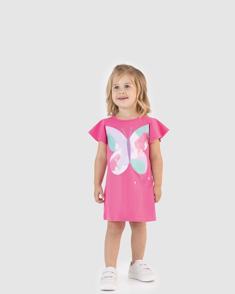 Vestido T-Shirt Infantil Estampa Borboleta Em Algodão Malwee Kids