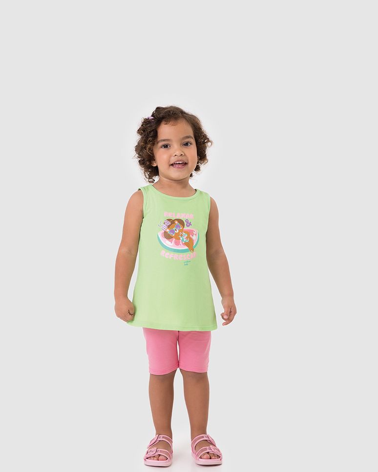 Regata Infantil Menina Evasê Estampa Com Glitter Em Algodão Malwee Kids