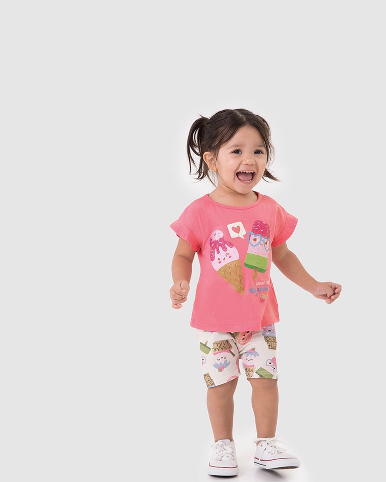 Conjunto Infantil Menina Blusa Manga Curta Babados Em Algodão Malwee Kids