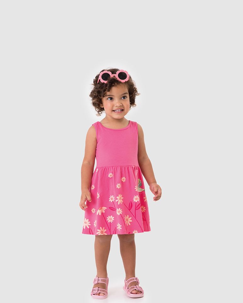 Vestido Infantil Rodado Saia Estampada Em Algodão Malwee Kids