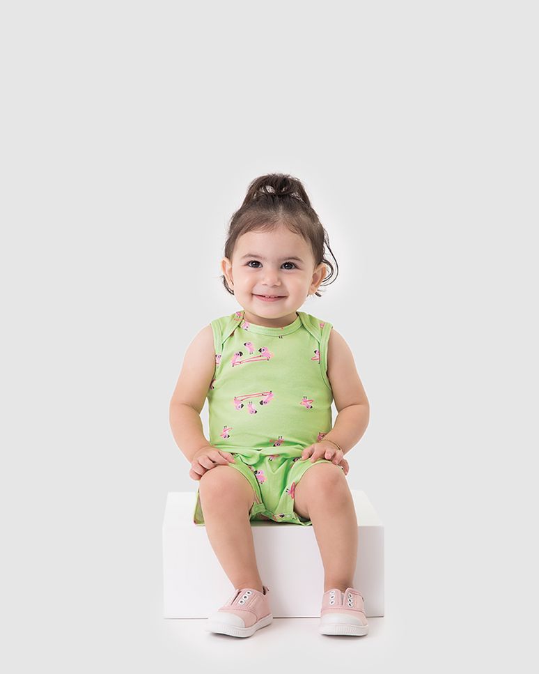 Macaquinho Bebê Menina Regata Em Algodão Malwee Kids