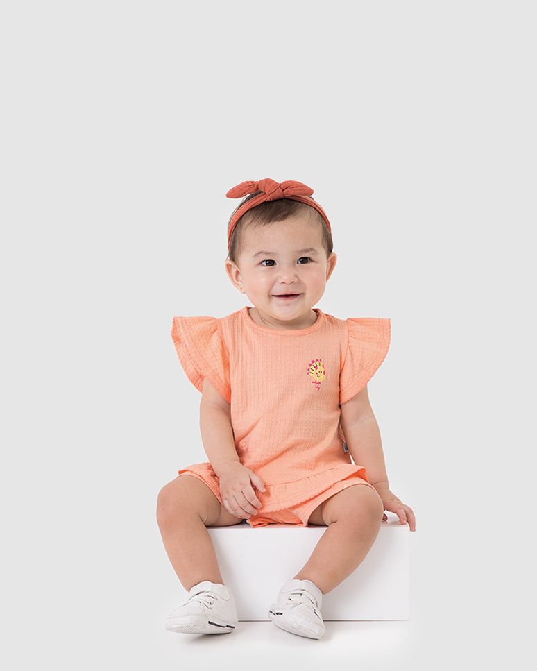 Conjunto Bebê Menina Blusa E Shorts Em Malha Texturizada Malwee Kids