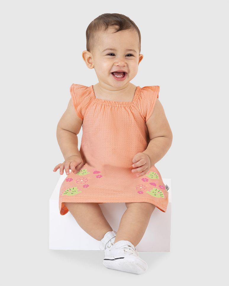 Vestido Infantil Decote Quadrado Em Malha Texturizada Malwee Kids