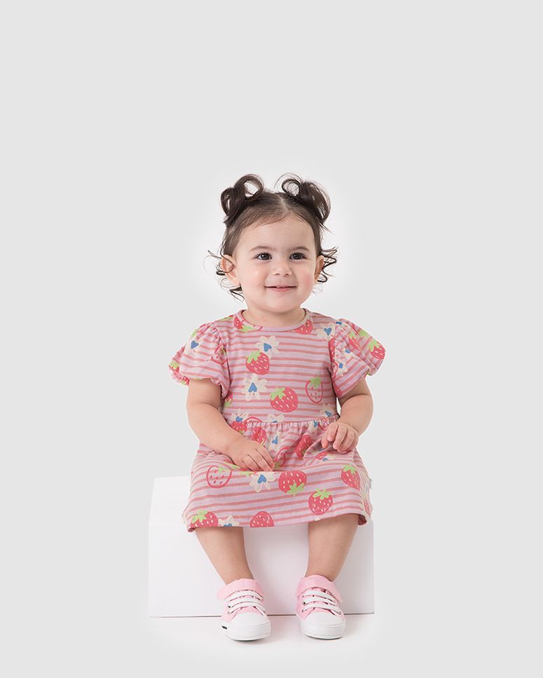 Conjunto Bebê Menina Vestido + Calcinha Estampa Morangos Algodão Malwee Kids