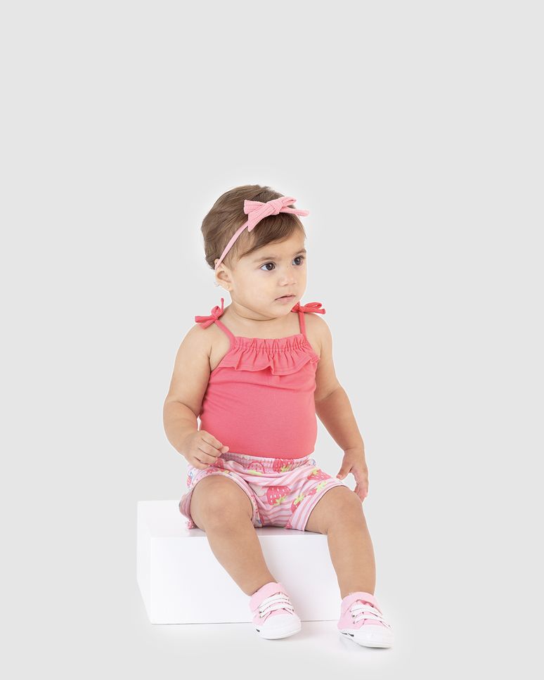 Conjunto Bebê Menina Body Alça Fina E Babado Em Algodão Malwee Kids