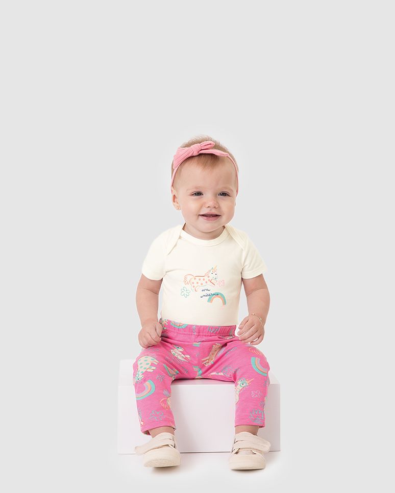 Conjunto Bebê Menina Body Manga Curta E Calça Em Algodão Malwee Kids