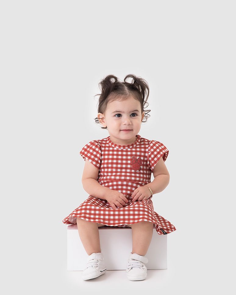 Vestido Body Bebê Menina Xadrez Minnie Mouse Disney Em Algodão Malwee Kids
