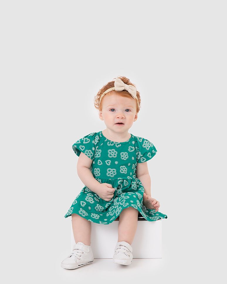 Vestido Infantil Rodado Estampa Com Bordados Em Algodão Malwee Kids