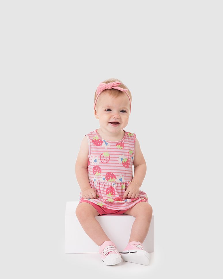Conjunto Bebê Menina Regata Estampa Morangos Em Algodão Malwee Kids