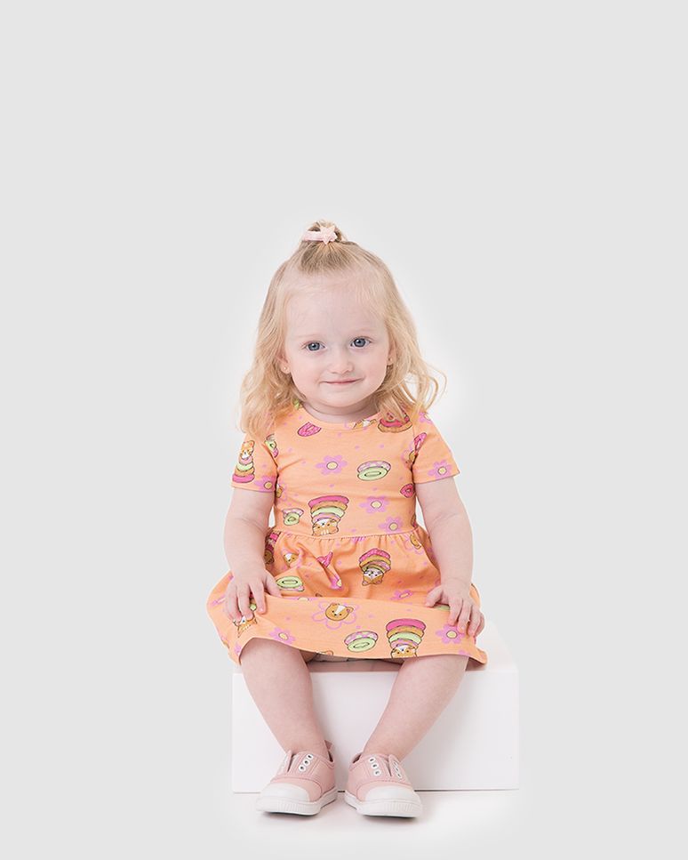 Vestido Infantil Estampado Manga Curta Em Algodão Malwee Kids