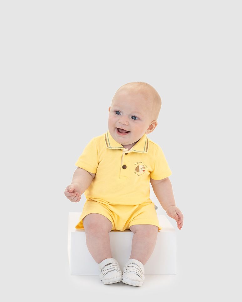 Macaquinho Polo Bebê Menino Peitilho Frontal Em Piquet Stretch Malwee Kids