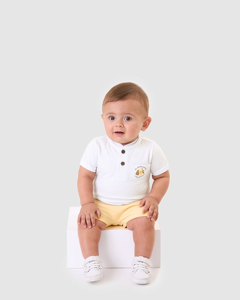 Conjunto Bebê Menino Camiseta Peitilho Frontal Em Algodão Malwee Kids