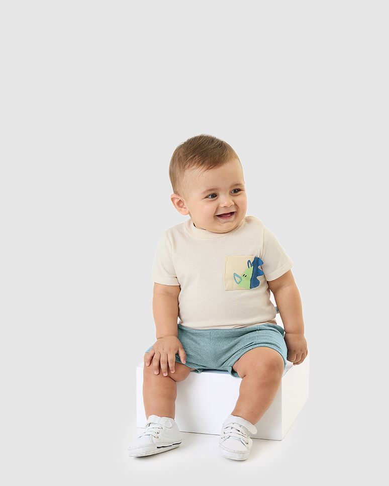 Conjunto Bebê Menino Camiseta Bolso Com Estampa Em Algodão Malwee Kids