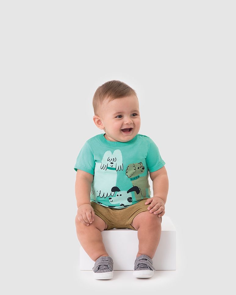 Conjunto Bebê Menino Estampa Puff Cachorrinhos Em Algodão Malwee Kids