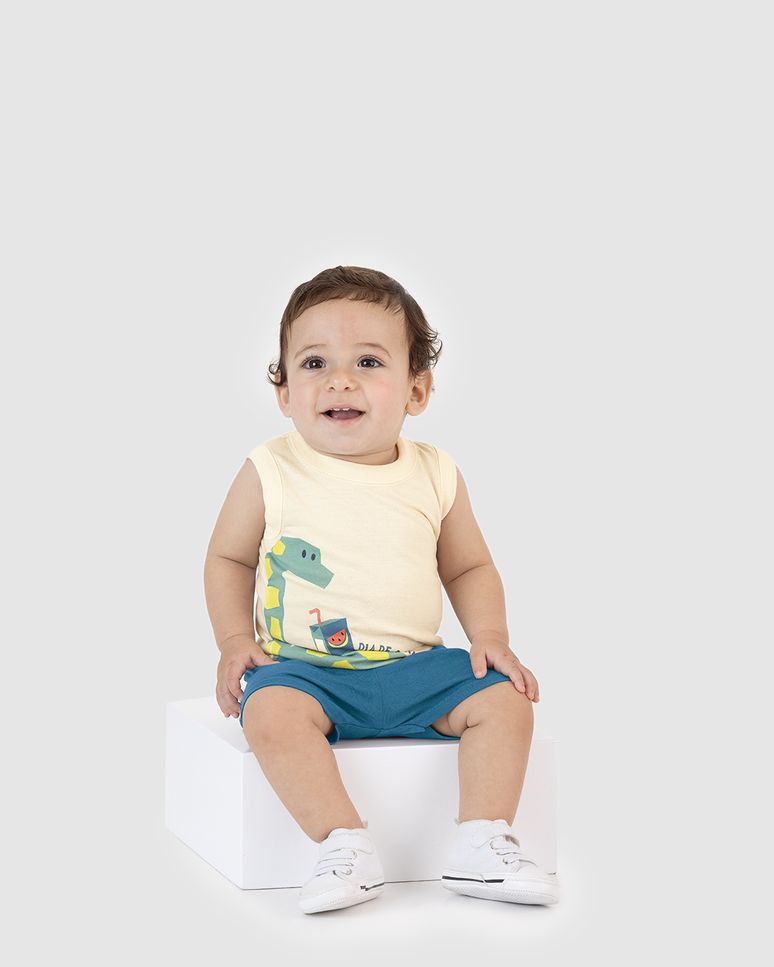 Conjunto Bebê Menino Bermuda Aplique Interativo Em Algodão Malwee Kids
