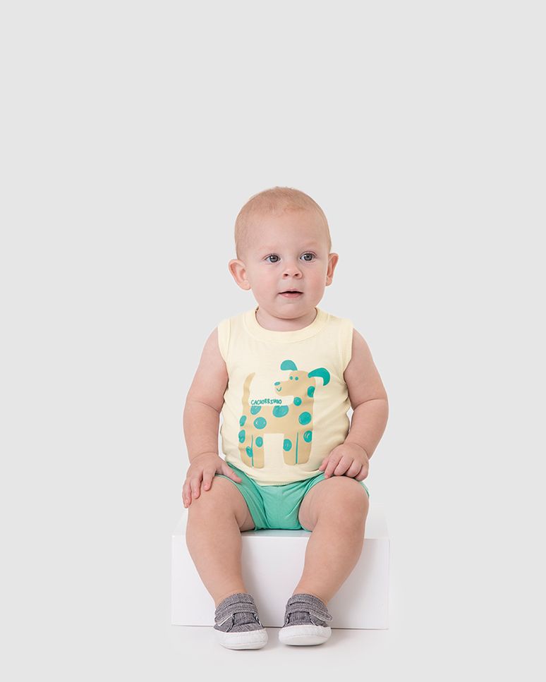 Conjunto Bebê Menino Regata Estampa Cachorrinho Em Algodão Malwee Kids