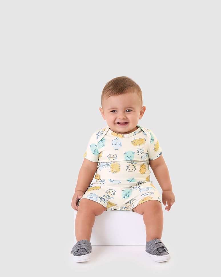 Macaquinho Bebê Menino Fechamento Botão De Pressão Em Algodão Malwee Kids